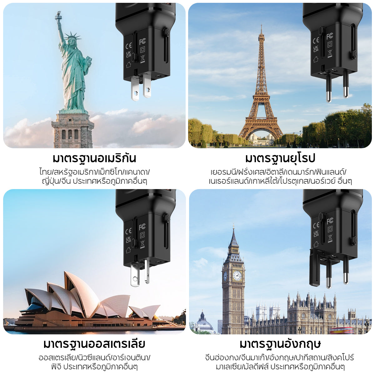 VINKO C1C2  GaN Travel Adapter อแดปเตอร์อเนกประสงค์ใช้ได้กว่า 200 ประเทศ รองรับการชาร์จเร็ว 45W/65W C+C PD/PPS