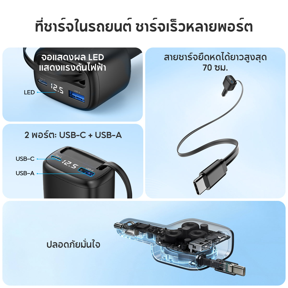 Vinko KV-1 100W Car Charger USB/Type C Suitable for Samsung, Apple, Xiaomi, OPPO, VIVO