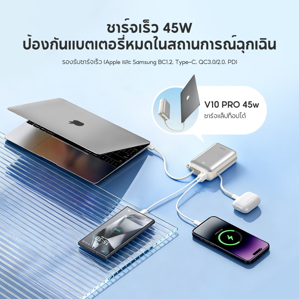 [CCC&มอก.] VINKO V9 Pro PD35W Powerbank 10000mAh Type-C, Lightning for iPhone / Samsung / Android