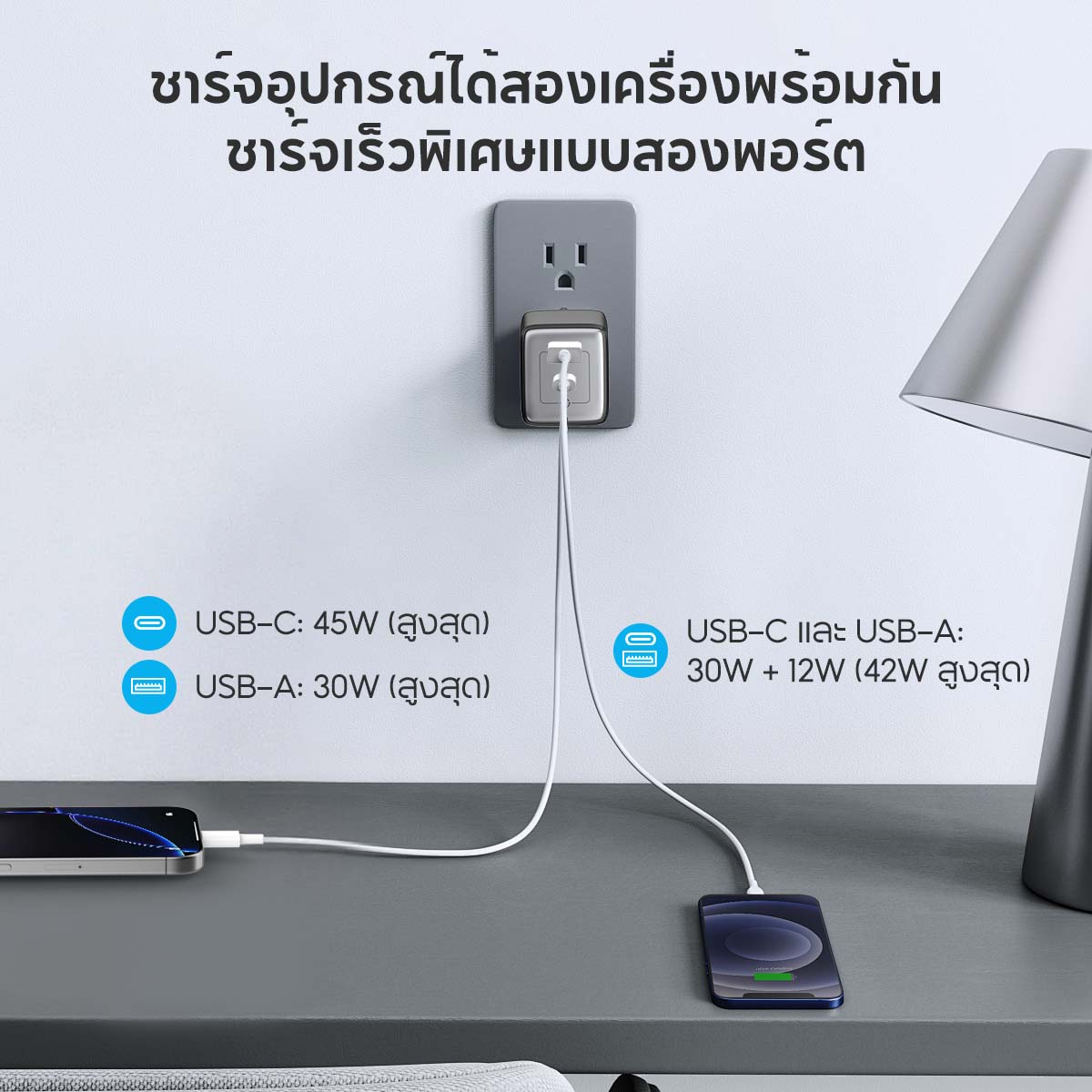 VINKO Mini GaN 45W Charger 2 Ports USB C USB A