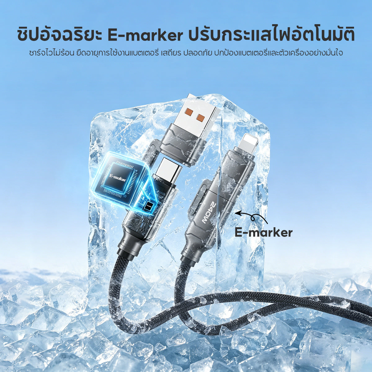 VINKO N1002 240W 4-in-1 C-C to C-L 1.2M/2M USB A-C USB A-L E-marker 480Mbps
