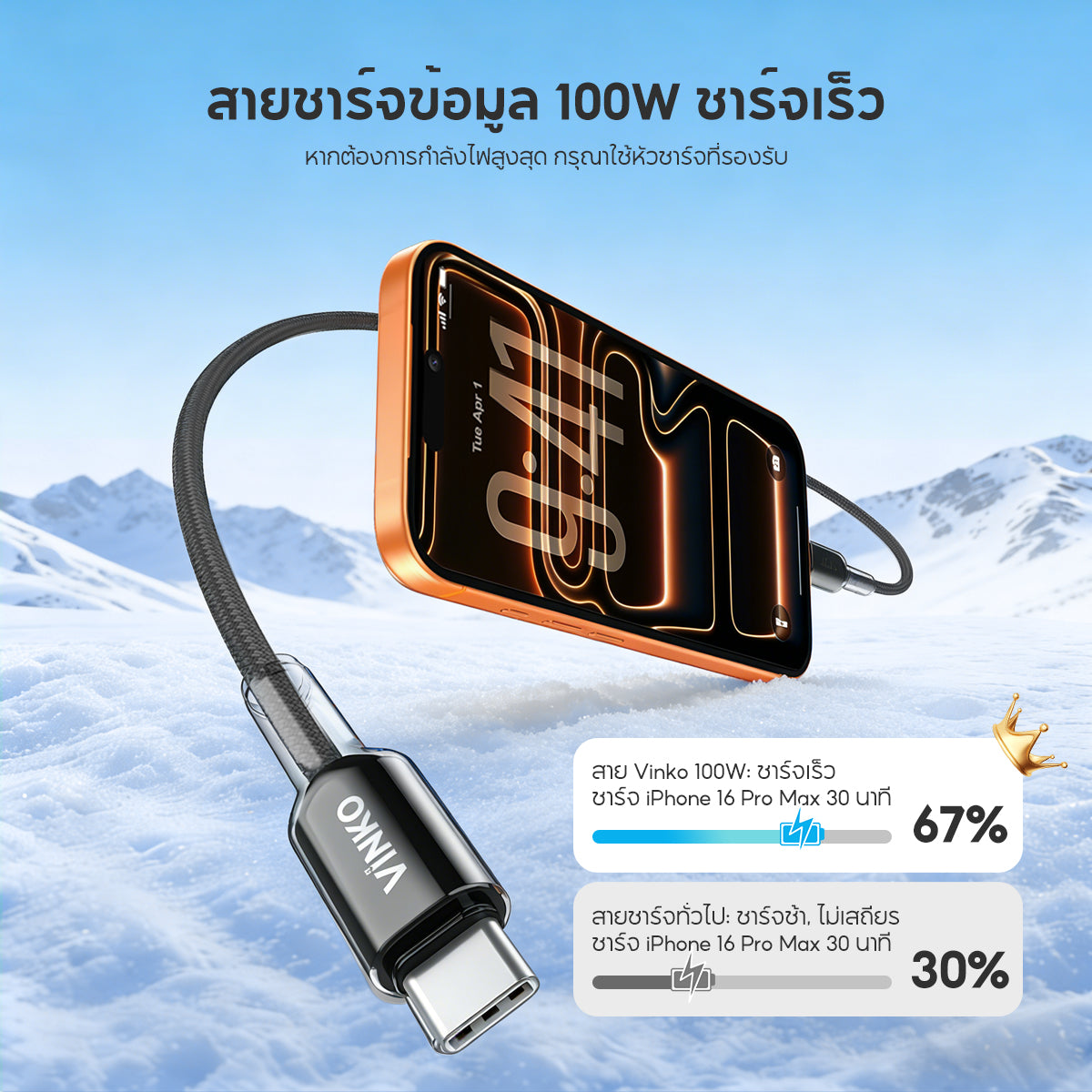 VINKO N1003 Type-C to C 100W 1M Cable USB-C E-MARKER