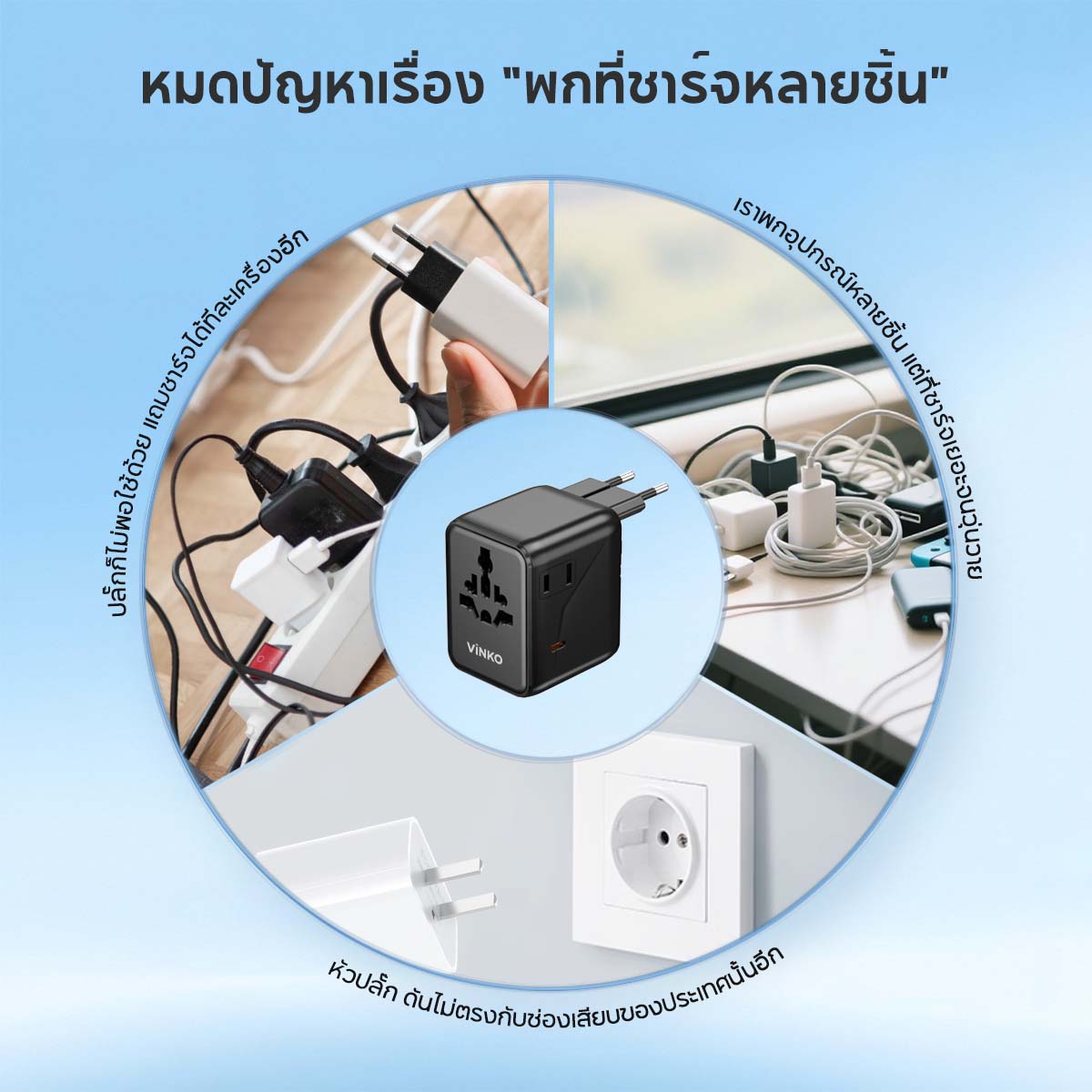 VINKO V1109 70W Universal Travel Adapter Fast Charger USB-C USB-A