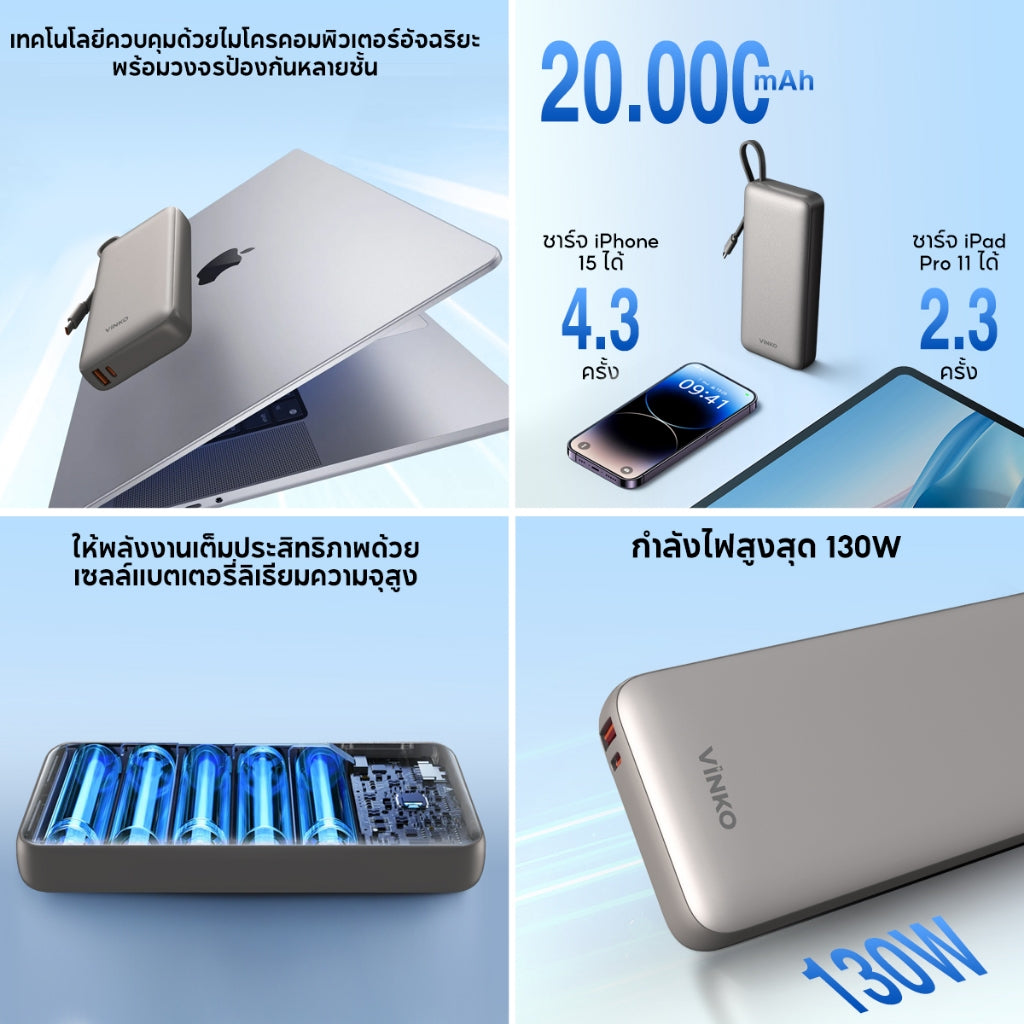 VINKO V130 20000mAh Power Bank PD Lightweight