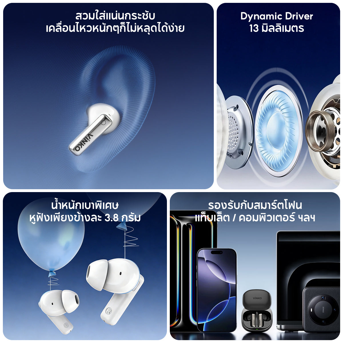 VINKO S10 Pro NC TWS Bluetooth 6.0 ANC+ENC AI Noise Cancellation