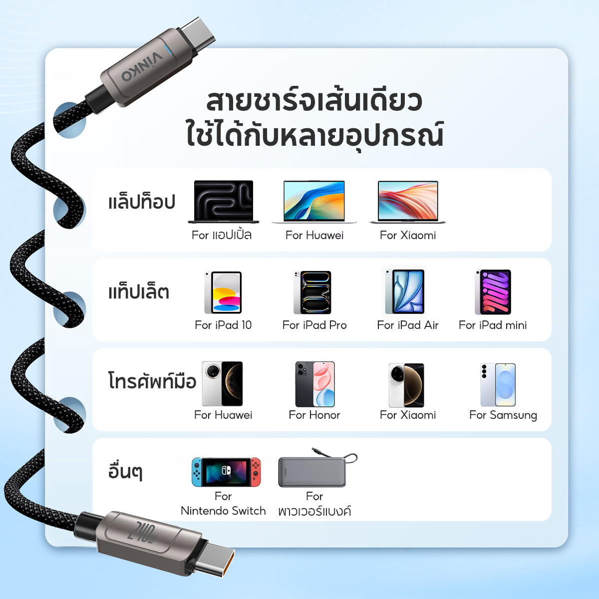 VINKO 240W Type C to C Cable USB-C Fast Charging