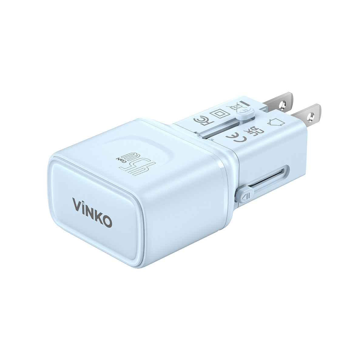 VINKO C1C2  GaN Travel Adapter อแดปเตอร์อเนกประสงค์ใช้ได้กว่า 200 ประเทศ รองรับการชาร์จเร็ว 45W/65W C+C PD/PPS