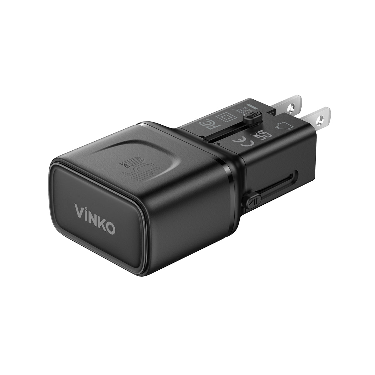 VINKO C1C2  GaN Travel Adapter อแดปเตอร์อเนกประสงค์ใช้ได้กว่า 200 ประเทศ รองรับการชาร์จเร็ว 45W/65W C+C PD/PPS