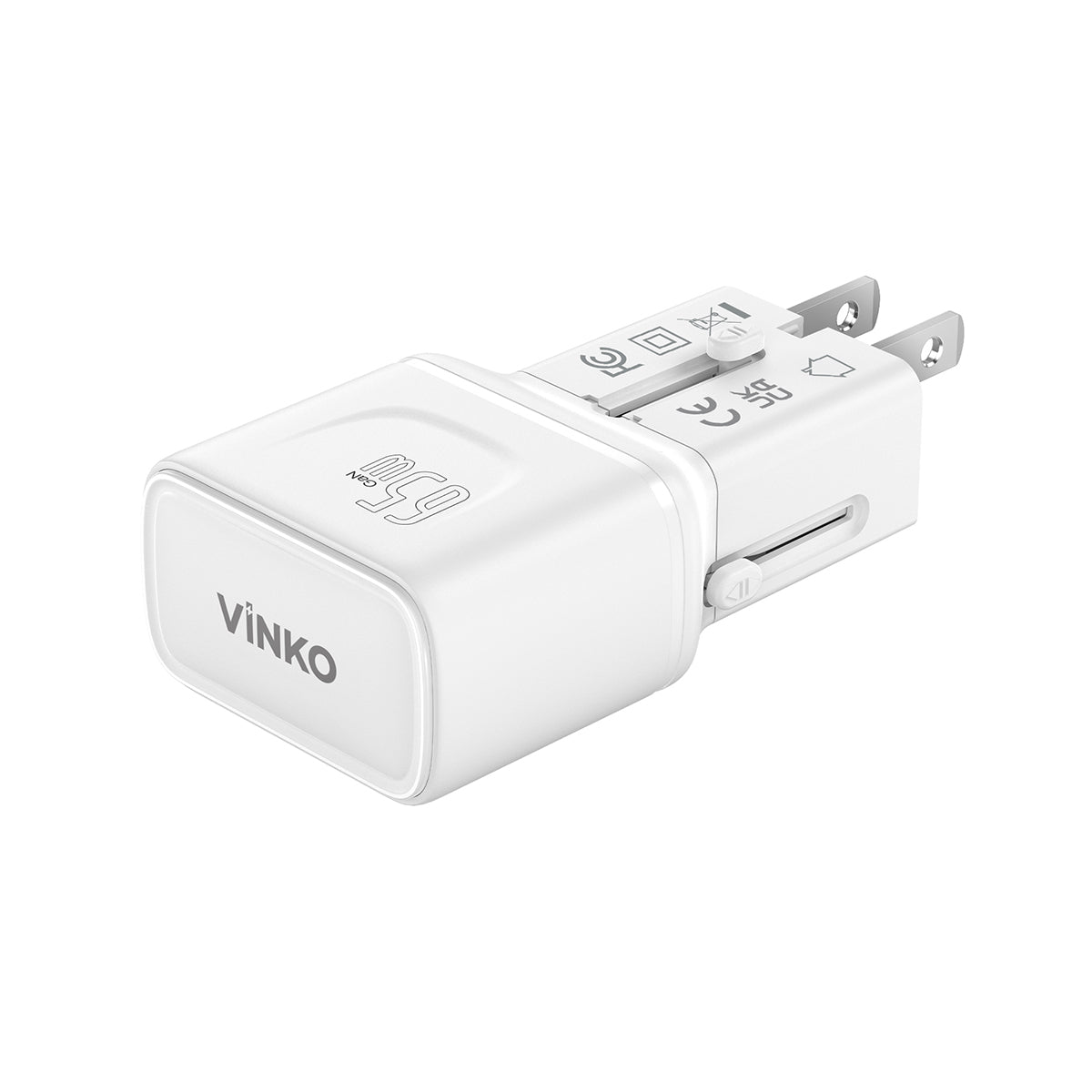VINKO C1C2  GaN Travel Adapter อแดปเตอร์อเนกประสงค์ใช้ได้กว่า 200 ประเทศ รองรับการชาร์จเร็ว 45W/65W C+C PD/PPS