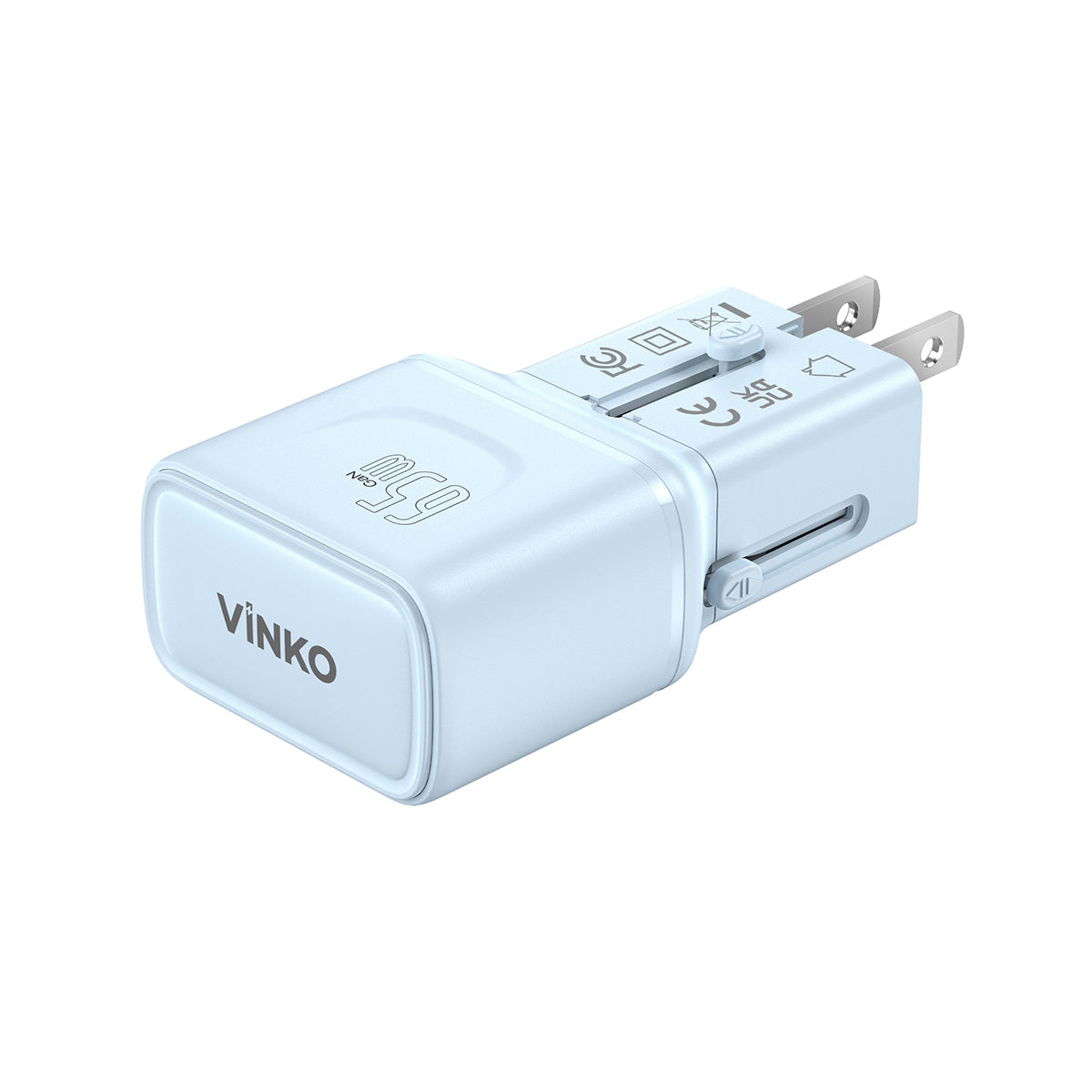 VINKO C1C2  GaN Travel Adapter อแดปเตอร์อเนกประสงค์ใช้ได้กว่า 200 ประเทศ รองรับการชาร์จเร็ว 45W/65W C+C PD/PPS