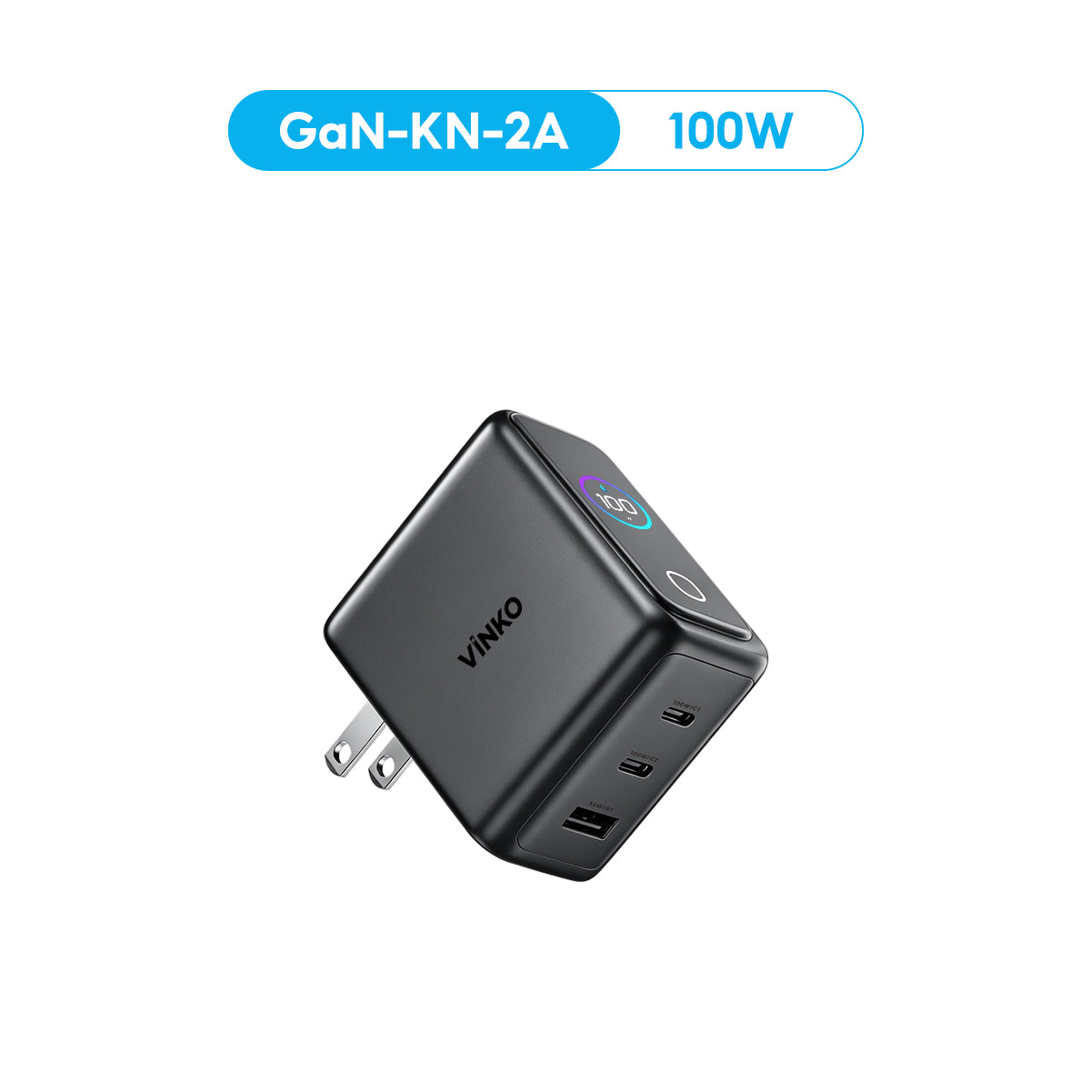 Vinko KN-2A 100W Max GaN Charger 3-Port USB C+USB A  for iPhone 17 Pro/Samsung/Laptop